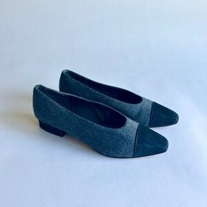Vaneli Grey Fabric Black Suede Cap Toe Heels size 7.5